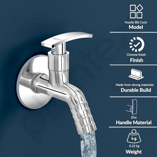 Plantex 3/4In Nozzle Bib Cock Water Tap For Washing Machine With Wall Flange And Teflon Tape-(1206-Mirror Chrome Finish)