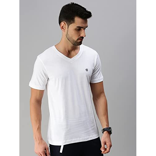 Onn Men's White Half Sleeves V Neck T-Shirt(Size  Large)