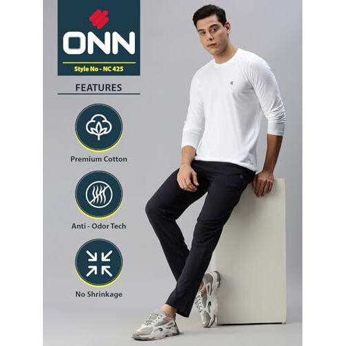 Onn Men's White Full Sleeves Round Neck T-Shirt(Size  Large)