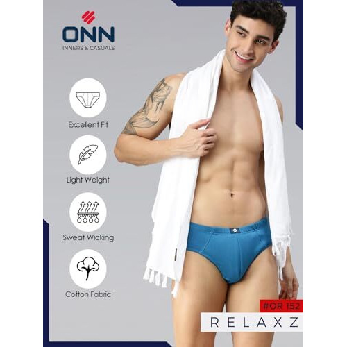 Onn Relaxz Men's Pack Of 3 Multicolor Solid Cotton Mid Rise Briefs (Size  Medium)