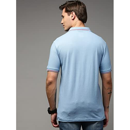 Onn Uk Classic Men's Blue Mist Premium Combed Cotton Polo Collar Half Sleeves Solid T-Shirt | Polo T-Shirt With Face Mask (Size  Large)