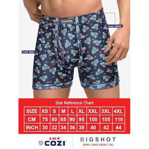 Lux Cozi Men's Pack Of 4 Assorted Inner Elestic Long Printed Trunk (Size  95Cm)
