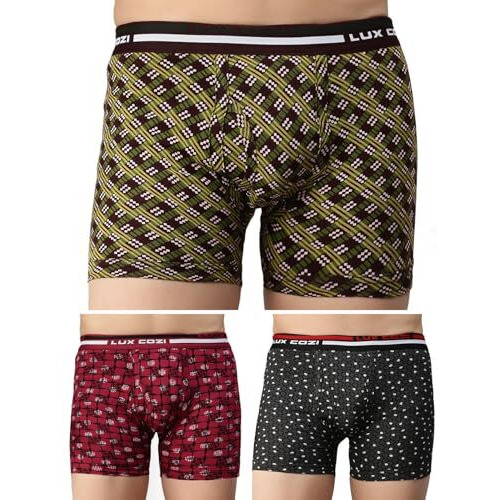 Lux Cozi Men's Pack Of 3 Assorted Outer Elestic Long Printed Trunk (Size  Small)