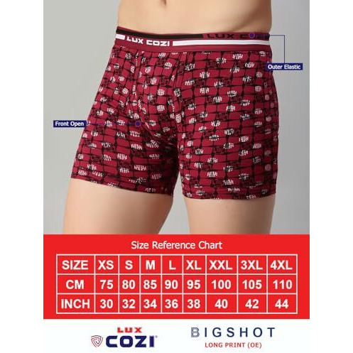 Lux Cozi Men's Pack Of 3 Assorted Outer Elestic Long Printed Trunk (Size  Small)