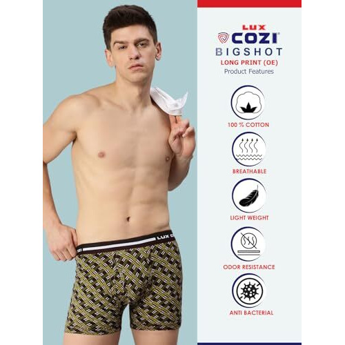 Lux Cozi Men's Pack Of 3 Assorted Outer Elestic Long Printed Trunk (Size  Small)