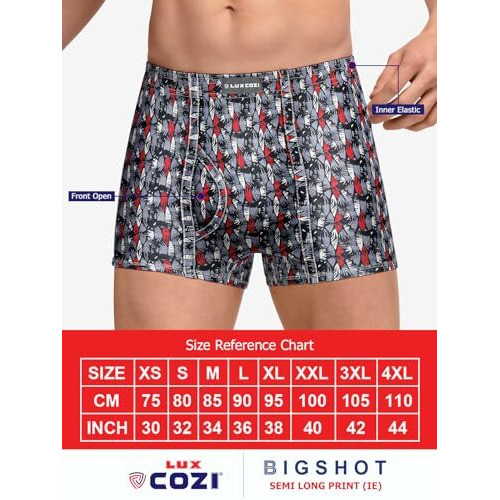 Lux Cozi Pack Of 4 Men's Assorted Inner Elastic Semi Long Printed Trunk (Size  90Cm)