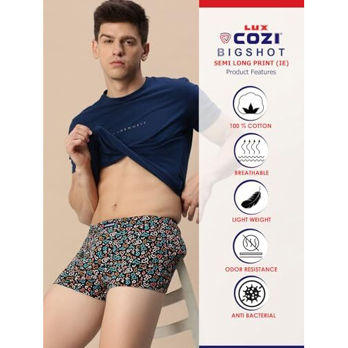 Lux Cozi Pack Of 4 Men's Assorted Inner Elastic Semi Long Printed Trunk (Size  90Cm)