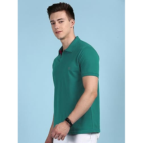 Lux Cozi Men's Pack Of 1 Sea Green Regular Fit Polo Neck Half Sleeve Solid Casual T-Shirt (Size  Large)