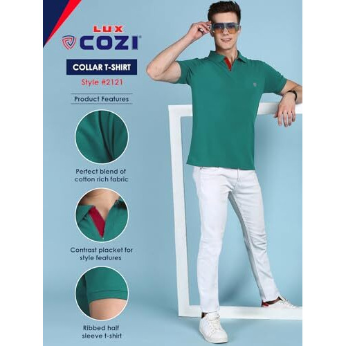 Lux Cozi Men's Pack Of 1 Sea Green Regular Fit Polo Neck Half Sleeve Solid Casual T-Shirt (Size  Large)