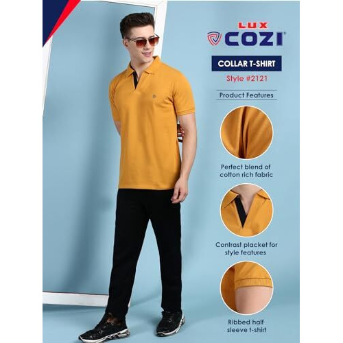 Lux Cozi Men's Pack Of 2 Mustrad And Black Regular Fit Polo Neck Half Sleeve Soild Casual T-Shirt (Size  90Cm)