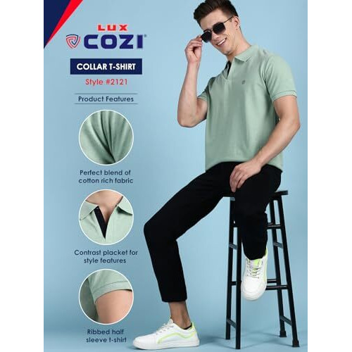 Lux Cozi Pack Of 2 Oxford Blue And Sea Green Regular Fit Half Sleeves Polo Neck T-Shirt For Men |Polo Casual Tshirt For Men | 100% Combed Cotton - Colour Fresh, Quick Dry, Ultra Soft (Size  Medium)