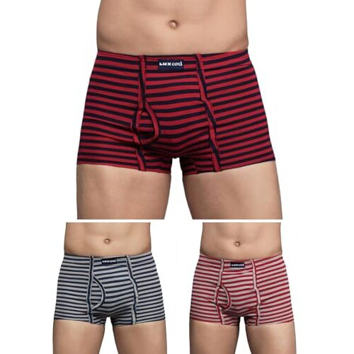 Lux Cozi MenS Pack Of 3 Premium Cotton Fashion Striped Semi Long Trunk| Striped Trunk For Men |Regular Fit Striperd Semi Long Trunk For Men | Colors And Stripes May Vary (Size  L) Assorted