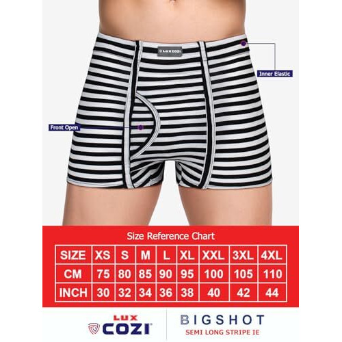 Lux Cozi MenS Pack Of 3 Premium Cotton Fashion Striped Semi Long Trunk| Striped Trunk For Men |Regular Fit Striperd Semi Long Trunk For Men | Colors And Stripes May Vary (Size  L) Assorted