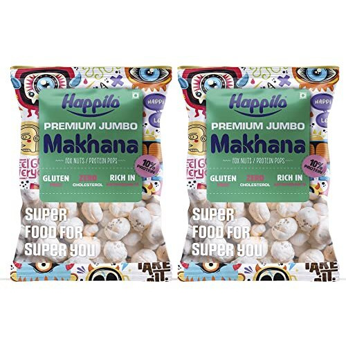 Happilo Premium Jumbo Fox Nuts (Phool Makhana) 200G (Pack Of 2), Lotus Seed Pop/Gorgon Nut Puffed Kernels, Healthy Snack Low Calorie Gluten Free And Vegan