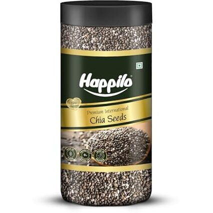 Happilo Premium Chia Seeds 500G Jar, Nutrient-Rich Superfood, Rich In Omega-3 Fatty Acids, Fiber, Protein