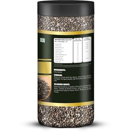 Happilo Premium Chia Seeds 500G Jar, Nutrient-Rich Superfood, Rich In Omega-3 Fatty Acids, Fiber, Protein