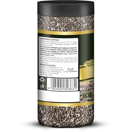 Happilo Premium Chia Seeds 500G Jar, Nutrient-Rich Superfood, Rich In Omega-3 Fatty Acids, Fiber, Protein