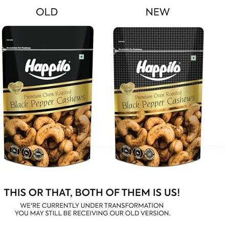 Happilo Salted Black Pepper Whole Cashews 160G | Super Healthy Crunchy Nuts | Non-Frie | Zero Cholesterol Natural Jumbo Size Whole Kaju Nuts & Dry Fruits | Rich In Protein, Roasted Crunchy Delicious Healthy Snacks