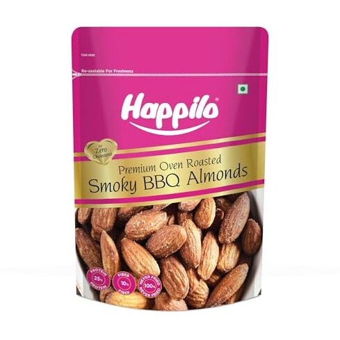 Happilo Barbeque Californian Almonds 200G | Super Healthy Crunchy Nuts | Premium Flavoured Dry Fruits | Non-Fried High Protein & Rich In Vitamins
