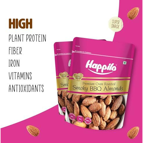 Happilo Barbeque Californian Almonds 200G | Super Healthy Crunchy Nuts | Premium Flavoured Dry Fruits | Non-Fried High Protein & Rich In Vitamins