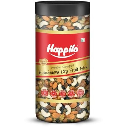 Happilo Classic Panchmewa Dry Fruit Mix 450G Jar| I Fit For Fasting | Healthy Snacks Mixed Nuts Dates | Golden Raisins | Afghan Raisins | Cashews | California Almonds
