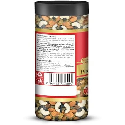 Happilo Classic Panchmewa Dry Fruit Mix 450G Jar| I Fit For Fasting | Healthy Snacks Mixed Nuts Dates | Golden Raisins | Afghan Raisins | Cashews | California Almonds