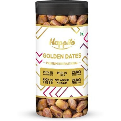 Happilo Golden Dates Jar 400G, Rich In Iron, Antixidants, Fiber And Vitamin, Chewy Texture, Natural Sweetness, No Added Preservatives