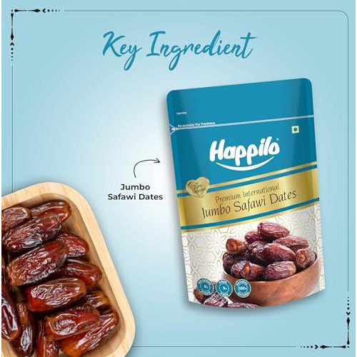 Happilo Safawi Jumbo Dates 200G, Rich In Iron, Antixidants, Fiber And Vitamin, Chewy Texture, Natural Sweetness, No Added Preservatives