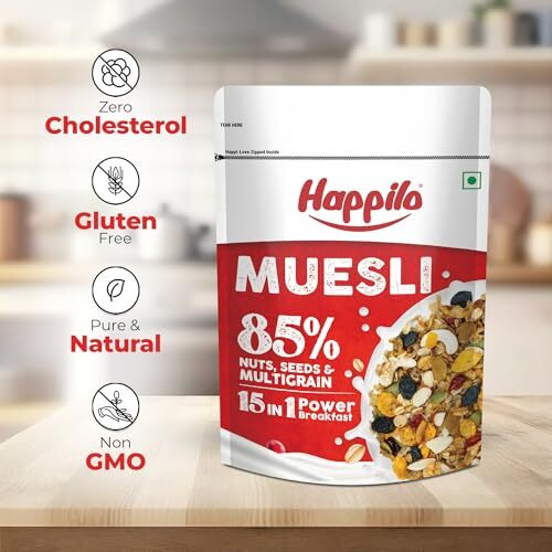 Happilo Dry Fruit Muesli 500G, 85% Nuts, Seeds And Multigrain, 15 In 1 Power Breakfast, High In Fiber, Omega 3, Protein
