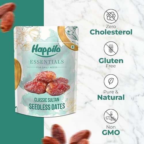 Happilo Essentials Classic Sultan Seedless Dates 500G (Pack Of 2), Exquisite Taste And Texture, Rich In Nutrient, Vitamins, Minerals And Fiber