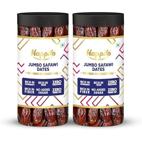 Happilo Premium Safawi Dates Jar 400G (Pack Of 2), Rich In Iron, Antixidants, Fiber And Vitamin, Chewy Texture, Natural Sweetness, No Added Preservatives