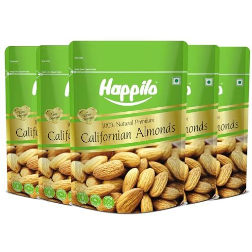 Happilo 100% Natural Premium Californian Almond 500G (Pack Of 5), Dry Fruit Rich In Protein, Healthy Fats, Dietary Fiber, Antioxidants And Magnesium, Healthy Snack Nuts