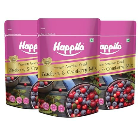 Happilo Premium Dried Blueberry Cranberry Duet 200G (Pack Of 3), Rich In Antioxidants, Fiber And Essential Nutrients, Wholesome Treat