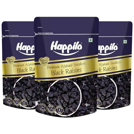 Happilo Premium Afghani Seedless Black Raisins 250G (Pack Of 3), Natural Sweetener, Wholesome Snack, Rich In Fiber And Antioxidants, Dry Fruits Source Of Potassium