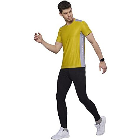 Domin8 Tshirt For Men | Basic Cut Out Shoulder T-Shirt For Boys | Tshirt For Men | Gym & Training Fit | Yellow - L