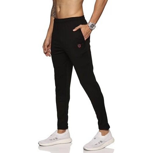 Domin8 Men's One Side Zipper Pocket And Inside Drawstring Trackpant | Slim Fit Joggers For Men | For Running Gym Sports Lower For Men & Boys | Multipurpose Mens Lower Activewear Trousers Black