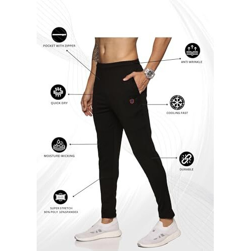 Domin8 Men's One Side Zipper Pocket And Inside Drawstring Trackpant | Slim Fit Joggers For Men | For Running Gym Sports Lower For Men & Boys | Multipurpose Mens Lower Activewear Trousers Black