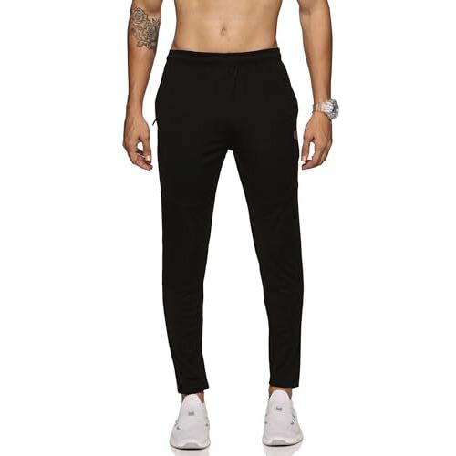 Domin8 Men's One Side Zipper Pocket And Inside Drawstring Trackpant | Slim Fit Joggers For Men | For Running Gym Sports Lower For Men & Boys | Multipurpose Mens Lower Activewear Trousers Black