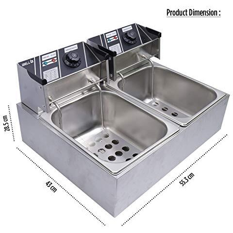 Ibell Df620M Deep Fryer Electric 12 Litre Stainless Steel 2500W, Double Tank/Basket, Variable Temperature Control, Silver