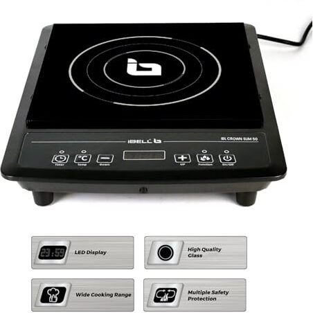 Ibell Slim50 Induction Cooktop, 2000W, Bis Certified, Led Display, 2 Yr Warranty, Auto Shut-Off, Over Heat Protection (Black)