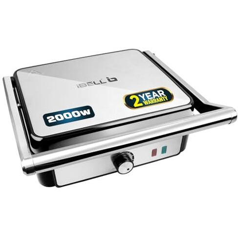 Ibell Sm1320G Sandwich Maker Grill And Toast Electric, 2000W, Big Size Fits 4 Bread Slices, Thermostat Knob (Silver, 34 X 34 X 12 Cm)
