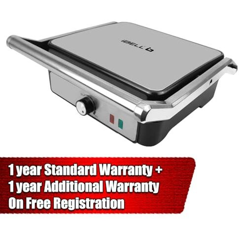 Ibell Sm1320G Sandwich Maker Grill And Toast Electric, 2000W, Big Size Fits 4 Bread Slices, Thermostat Knob (Silver, 34 X 34 X 12 Cm)