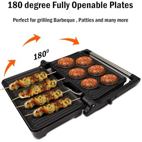 Ibell Sm1700G Sandwich Maker With Floating Hinges, 1700Watt, 180 Degree Openable Plates For Grill/Toast, Temperature Control Knob (Black)