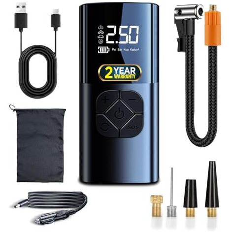 Ibell Ti1070M Wireless Tyre Inflator, 60Watts, 4000Mah Rechargeable Battery, 2X Inflation Speed, Type C, Smart Preset Modes For Car/Motorbike (Black)