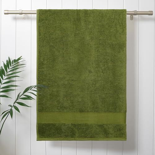 Trident 100% Cotton Towels For Bath | Towels For Bath Large Size | Trident Bath Towel - Soft & Absorbent | 450 Gsm | 1 Piece Bath Towel For Men/Women | Urban Comfort | 70 Cms X 140 Cms - Olive