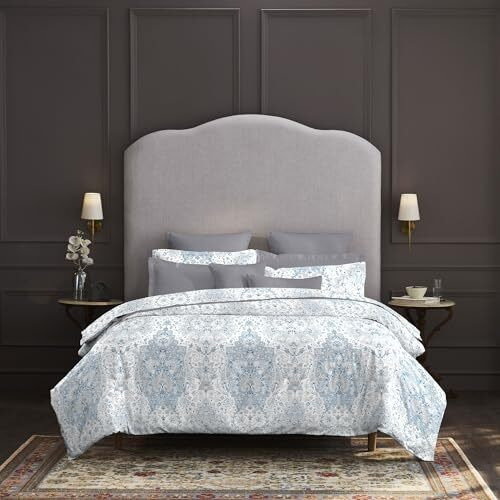 Trident Nectarsoft King Size Bedsheet, 100% Cotton Bedsheet For Double Bed, 5-Piece Set (1 Bedsheet With 4 Pillow Covers) Superior Softness, 400 Thread Count, Luxurious Finish - Bernice Blue