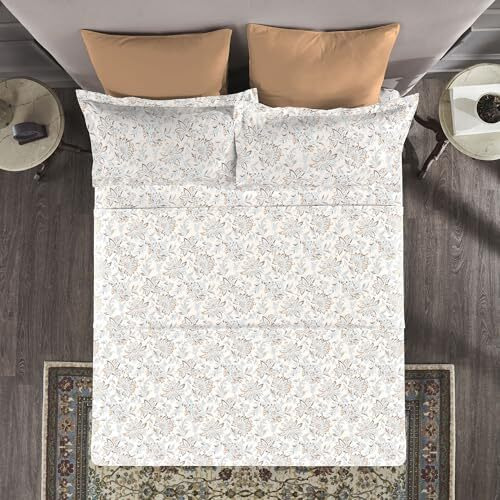 Trident Nectarsoft King Size Bedsheet, 100% Cotton Bedsheet For Double Bed, 5-Piece Set (1 Bedsheet With 4 Pillow Covers) Superior Softness, 400 Thread Count, Luxurious Finish - Adelia Beige