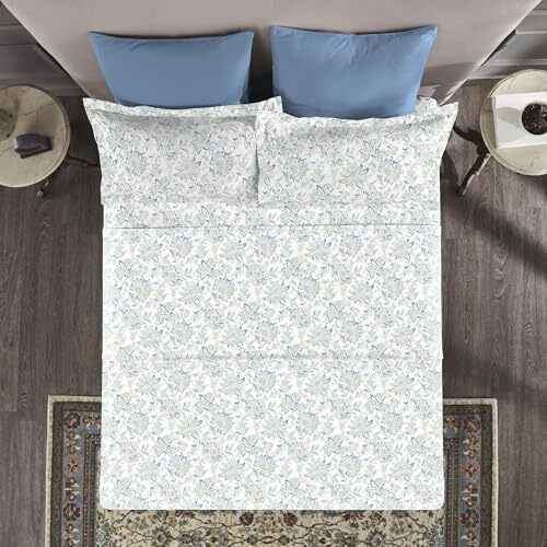 Trident Nectarsoft King Size Bedsheet, 100% Cotton Bedsheet For Double Bed, 5-Piece Set (1 Bedsheet With 4 Pillow Covers) Superior Softness, 400 Thread Count, Luxurious Finish - Adelia Aqua