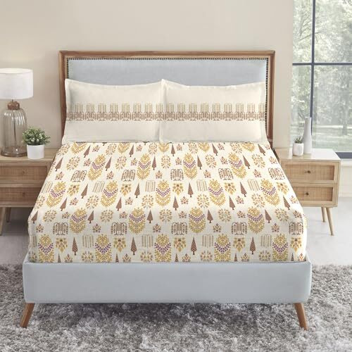 Trident Earth Lover King 3-Piece Bedsheet Set, 100% Cotton, Bedsheet For Double Bed (1 King Size Bedsheet With 2 Pillow Covers) Superior Softness, 144 Thread Count, Charbagh