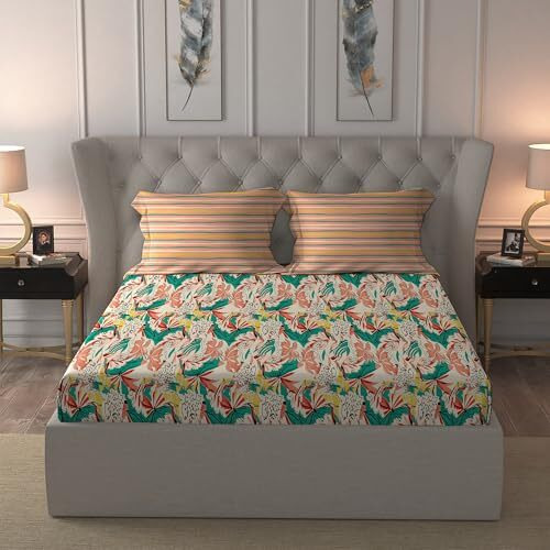 Trident Bedsheet, 120 Tc 100% Cotton Bedsheet For Double Bed 3-Piece Set (1 Queen Bedsheet And 2 Standard Pillow Covers) Super Soft, Moments Collection - Dahlia Peach